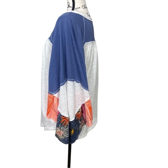 Free People Batwing Oversized Flowy Boho Color Block w/Florals Raw Hem Size L - Picture 11 of 14